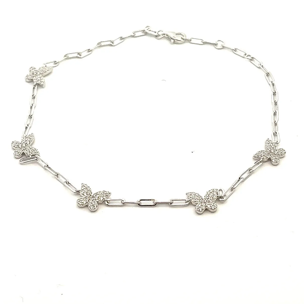 Butterfly Anklet Paperclip Cubic Zirconia Simulated Diamonds Hypoallergenic Jewelry  KESLEY
