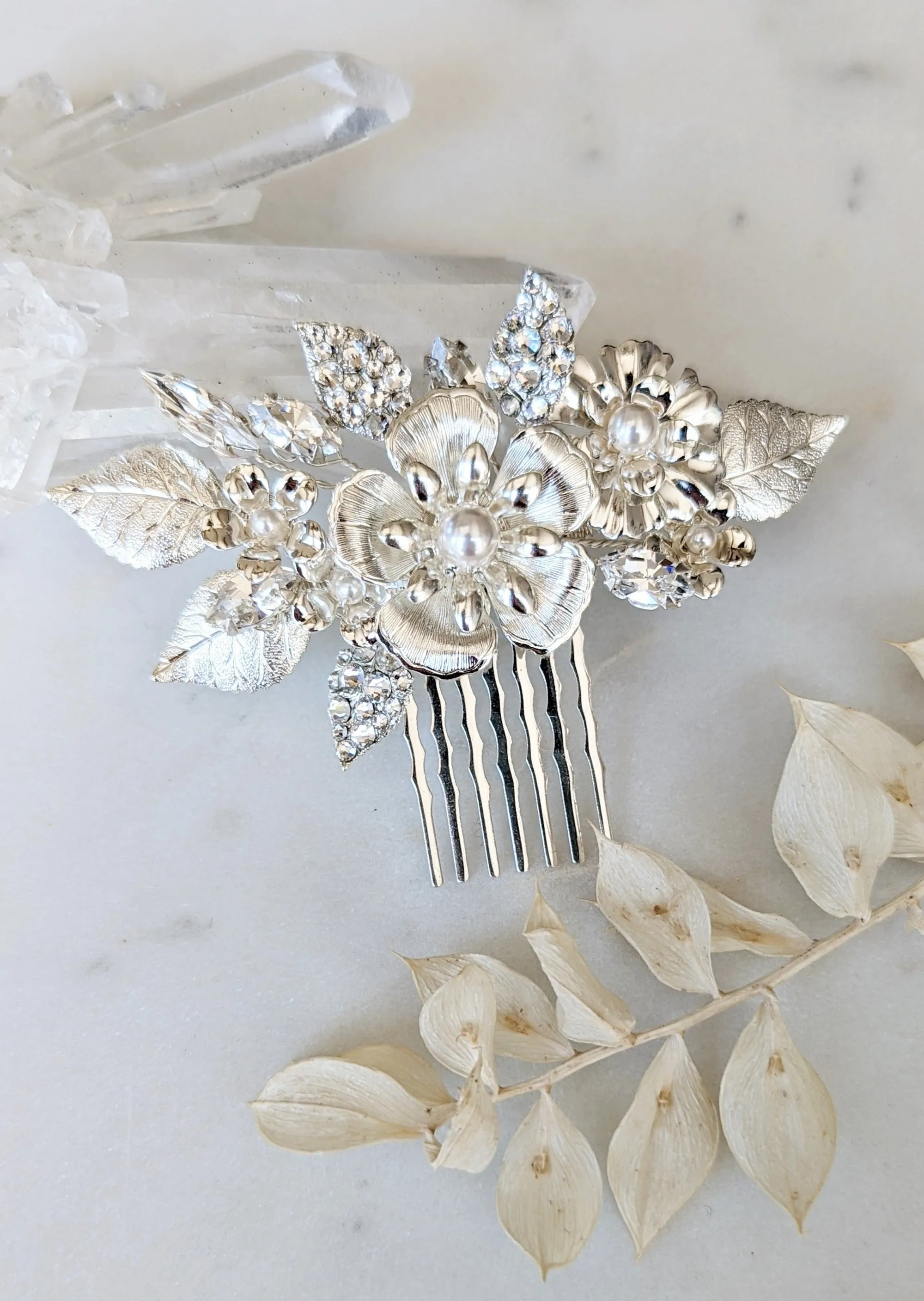 CALISTA Crystal Flower and Leaf Hair Comb