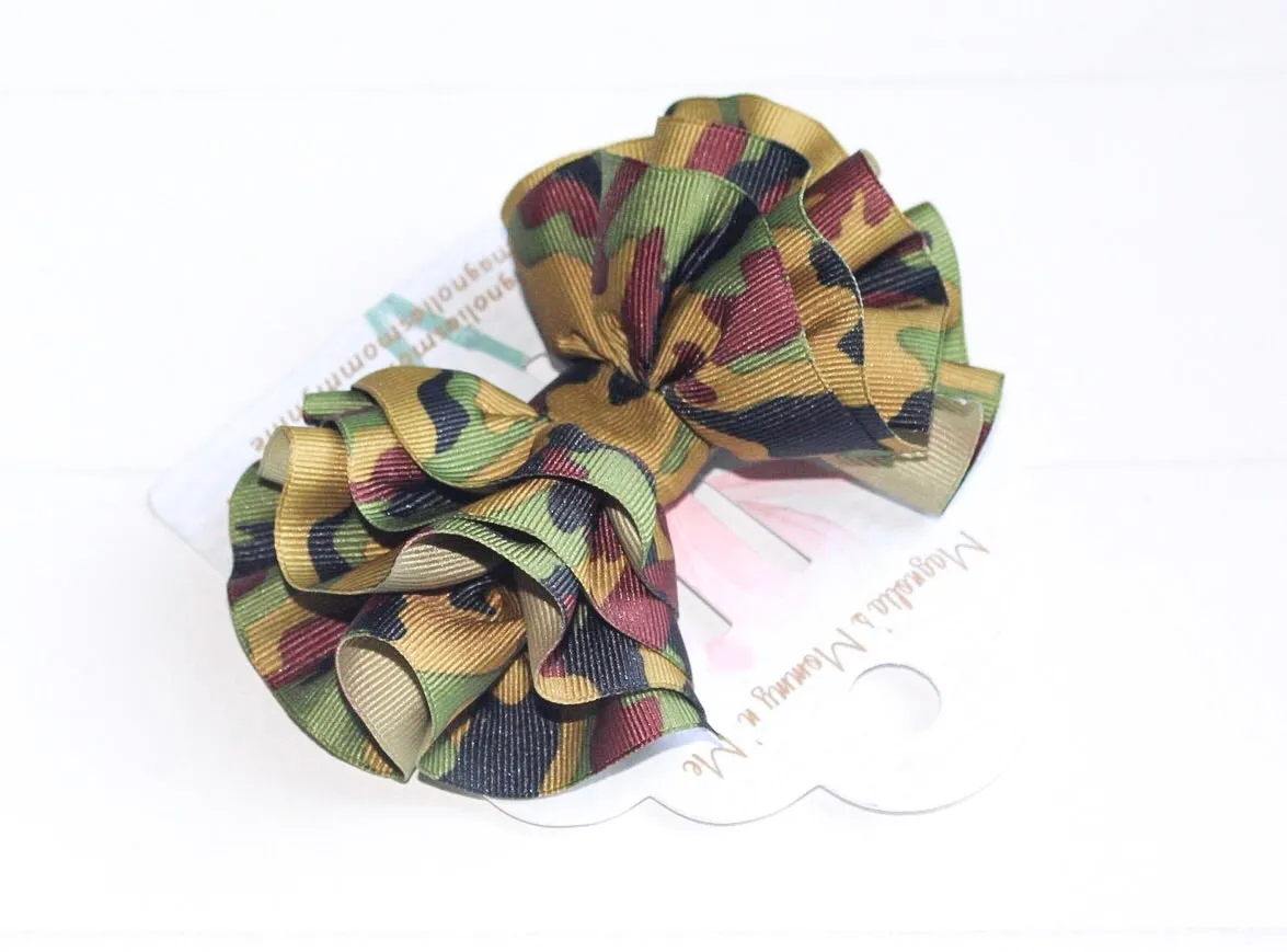 Camo Wavy Hair Bow I The Enchanted Magnolia