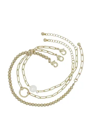 Chain Pearl Bracelet 3 Pc Set