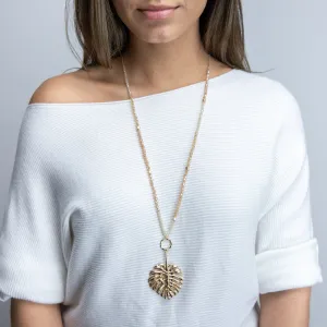 Champagne Glass Bead Long Neck W Leaf Pendant Gold T
