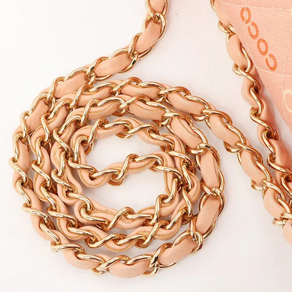 Chanel Around 2001 Made Cotton Logo Print Classic Flap Chain Bag 25Cm Coral Pink
