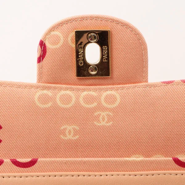 Chanel Around 2001 Made Cotton Logo Print Classic Flap Chain Bag 25Cm Coral Pink