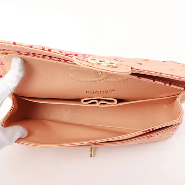 Chanel Around 2001 Made Cotton Logo Print Classic Flap Chain Bag 25Cm Coral Pink