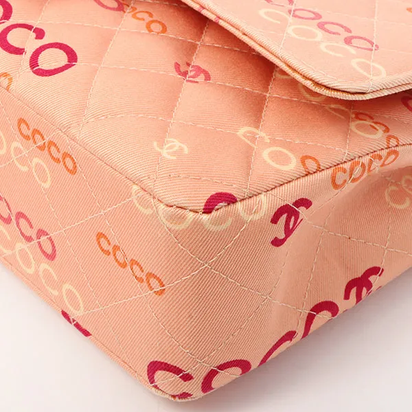 Chanel Around 2001 Made Cotton Logo Print Classic Flap Chain Bag 25Cm Coral Pink