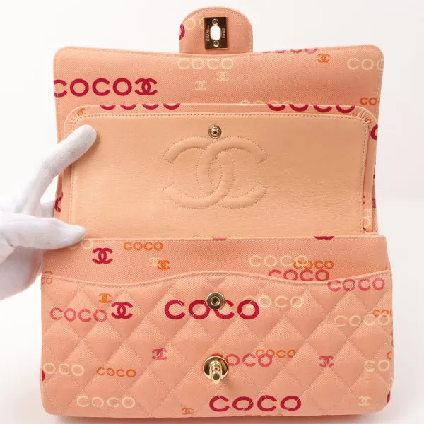 Chanel Around 2001 Made Cotton Logo Print Classic Flap Chain Bag 25Cm Coral Pink