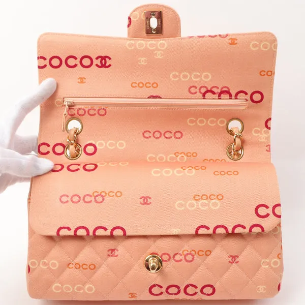 Chanel Around 2001 Made Cotton Logo Print Classic Flap Chain Bag 25Cm Coral Pink