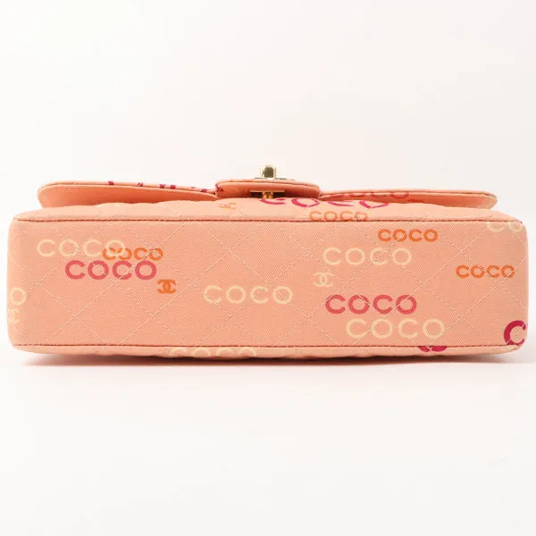 Chanel Around 2001 Made Cotton Logo Print Classic Flap Chain Bag 25Cm Coral Pink