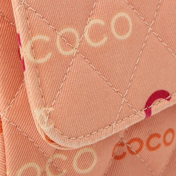 Chanel Around 2001 Made Cotton Logo Print Classic Flap Chain Bag 25Cm Coral Pink