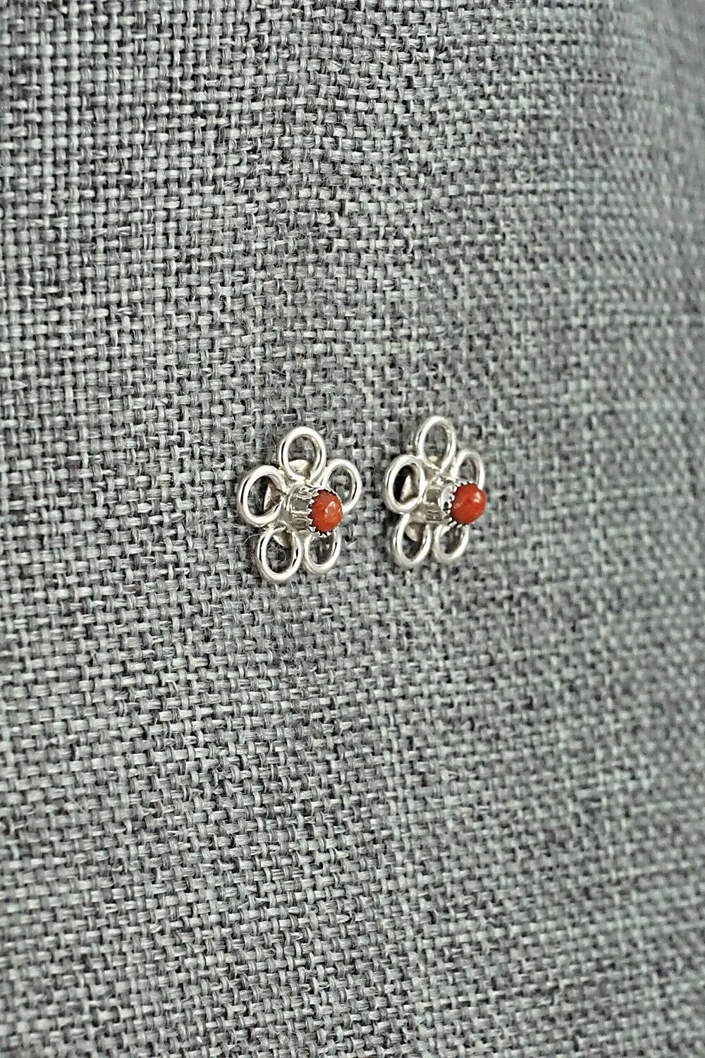 Coral & Sterling Silver Earrings - Connie Bowannie