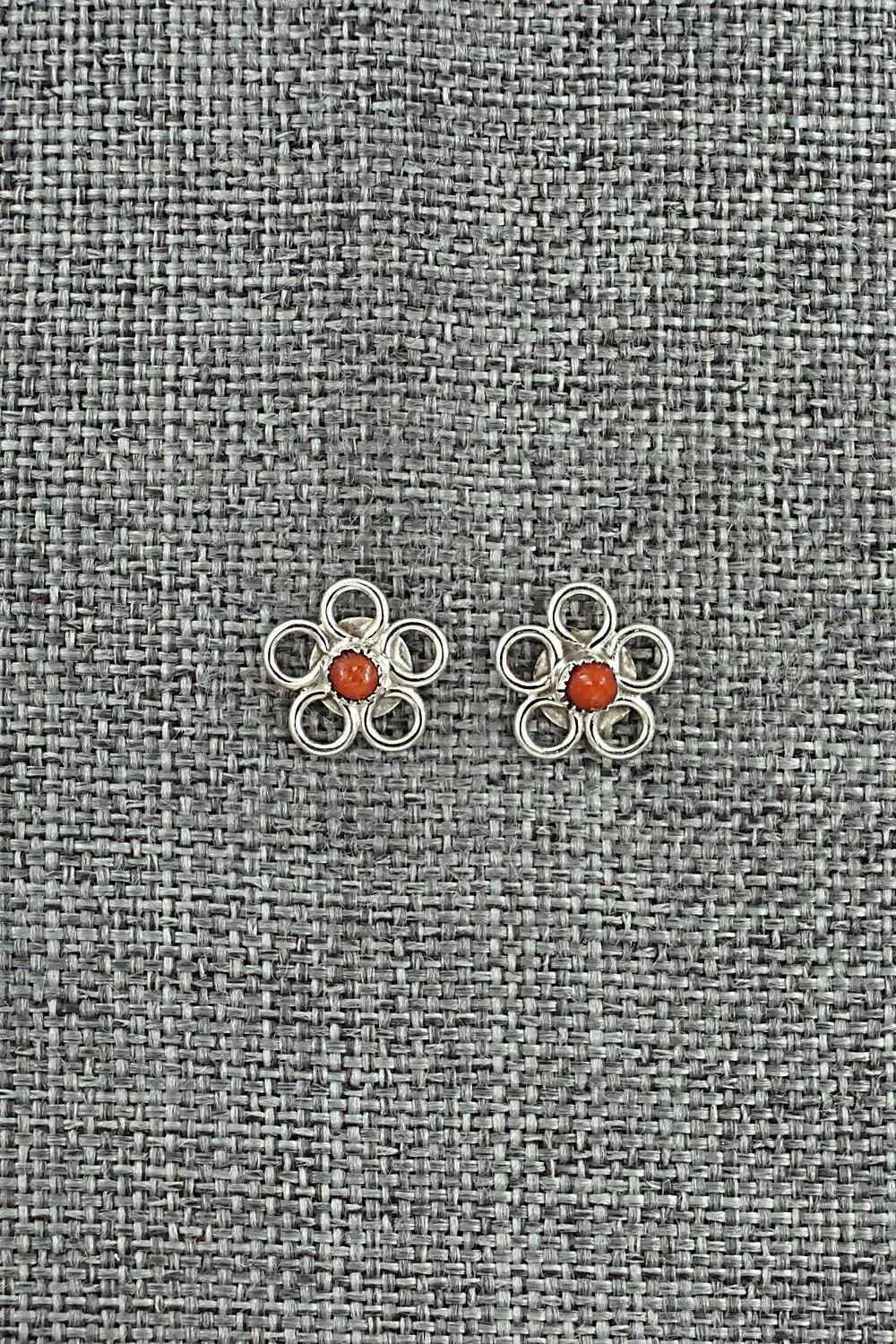 Coral & Sterling Silver Earrings - Connie Bowannie