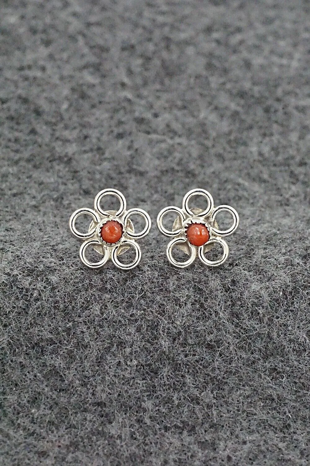 Coral & Sterling Silver Earrings - Connie Bowannie