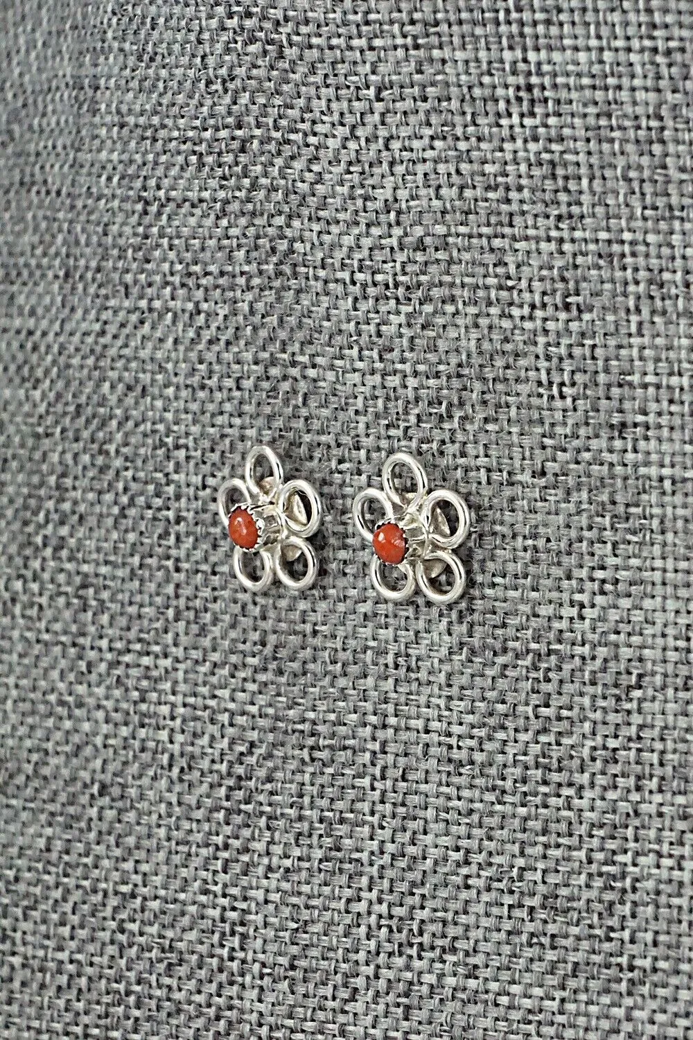 Coral & Sterling Silver Earrings - Connie Bowannie