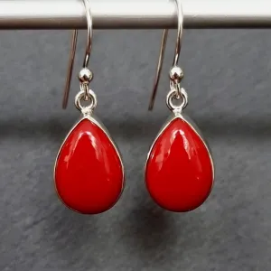 Coral Teardrop 14mm x 10mm  925 Sterling Silver Earrings, E11COR