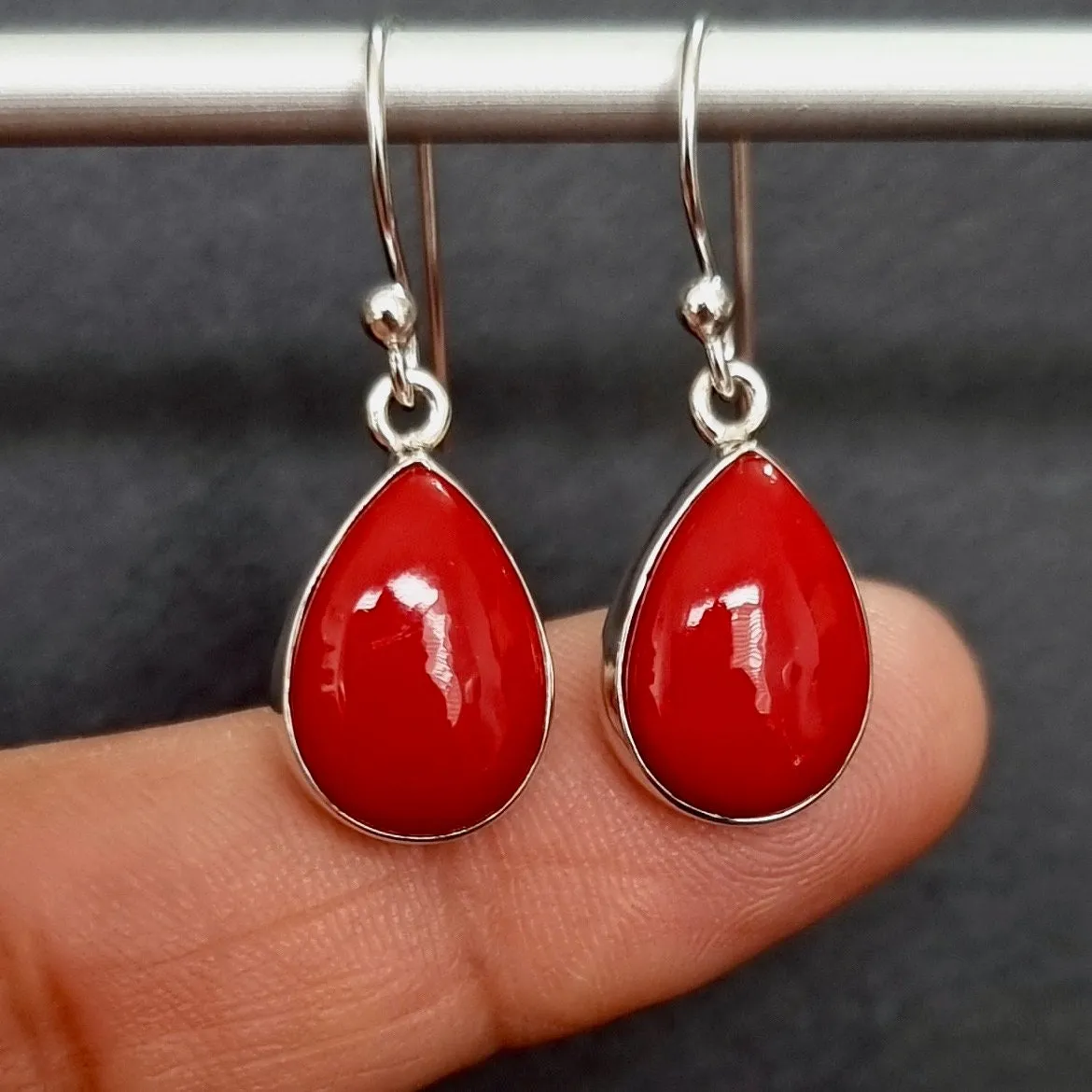 Coral Teardrop 14mm x 10mm  925 Sterling Silver Earrings, E11COR