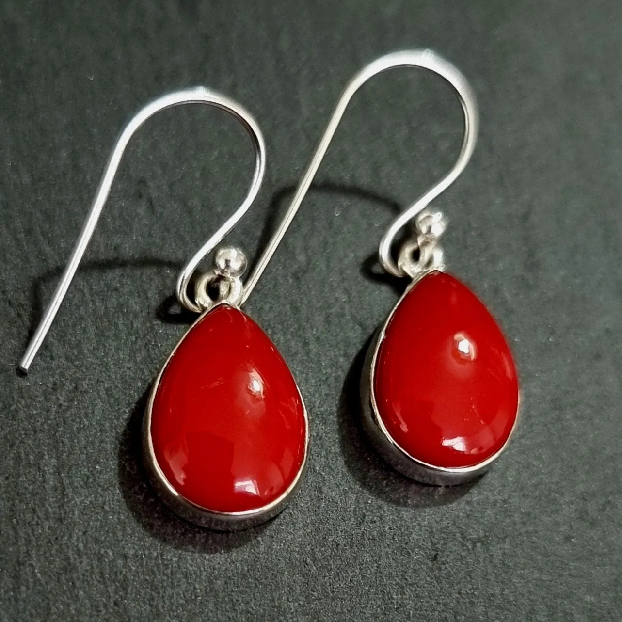Coral Teardrop 14mm x 10mm  925 Sterling Silver Earrings, E11COR