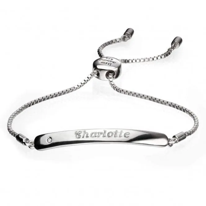 D for Diamond Sterling Silver Chain ID Bracelet B4788