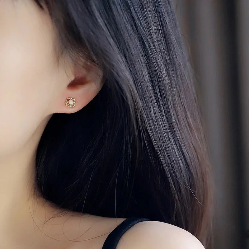 Dainty Bright-Colored Flower Shaped Opal Stud Earrings