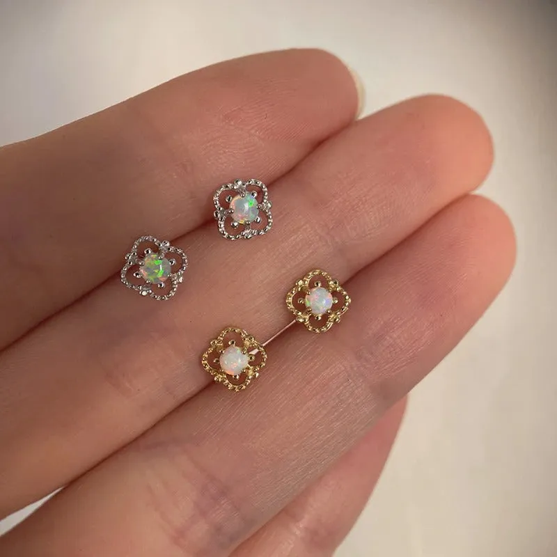 Dainty Bright-Colored Flower Shaped Opal Stud Earrings