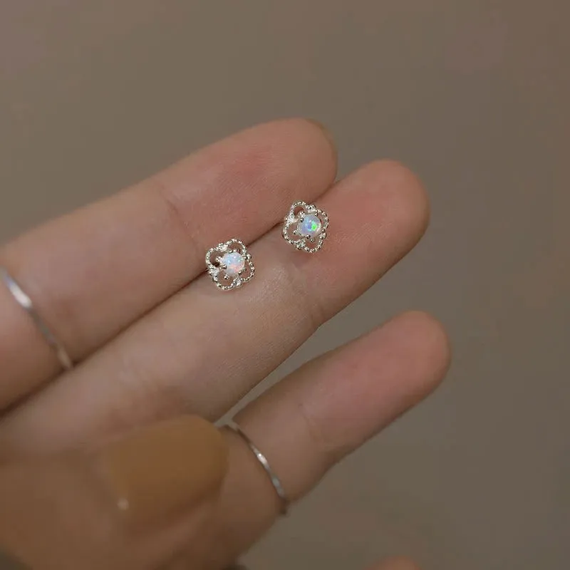 Dainty Bright-Colored Flower Shaped Opal Stud Earrings