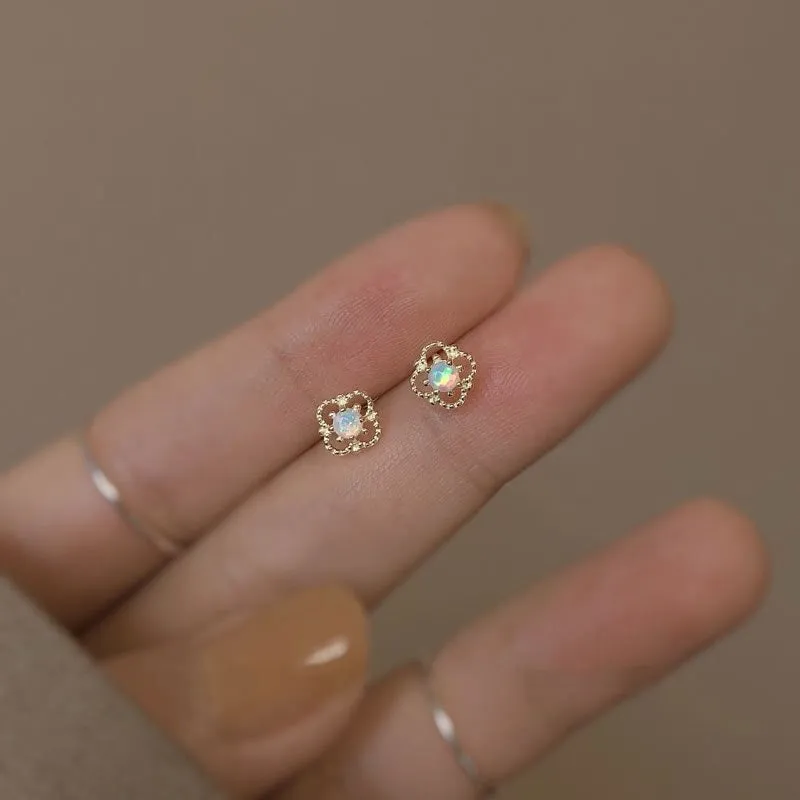 Dainty Bright-Colored Flower Shaped Opal Stud Earrings