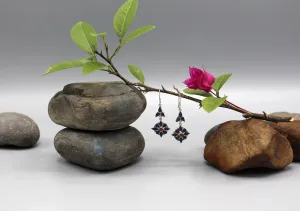 Daisy Flower Lapis and Coral Inlaid Dangle Earrings
