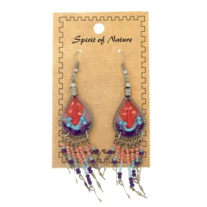 DANGLE THREAD WEAVE & SEED BEAD DREAMCATCHER CORAL EARRINGS