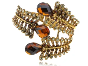 Dark Brown Topaz Gem Fossil Leaf Wrap Bracelet Cuff Bangle