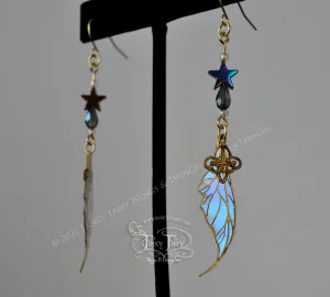 Datura "Celestial" Fairy Wing Earrings in Brass with Opal Iridescent Film & Filigree