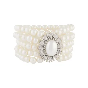 Diamante Crowned Pearl Multi Strand Bracelet