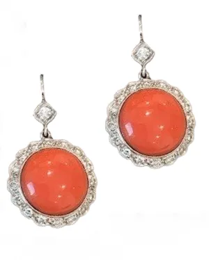 Diamond and Coral Flower Earrings