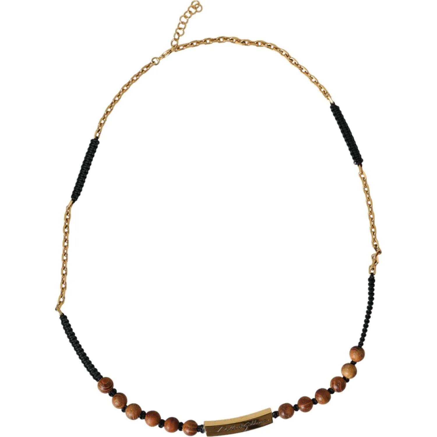 Dolce & Gabbana Black Gold Wooden Beaded Logo Pendant