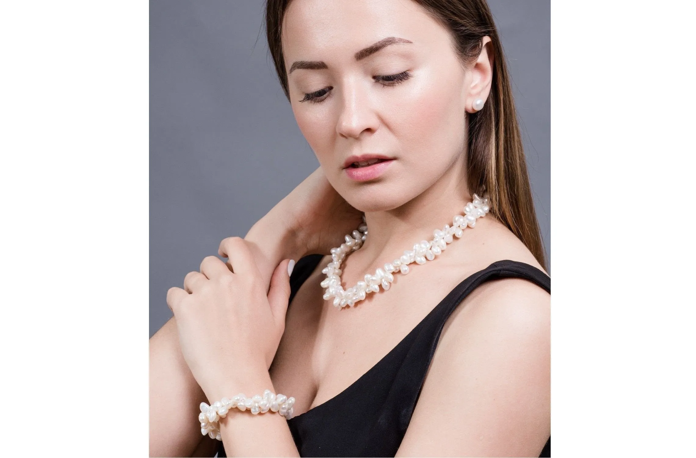 Double Strand Irregular White Freshwater Pearl Bracelet