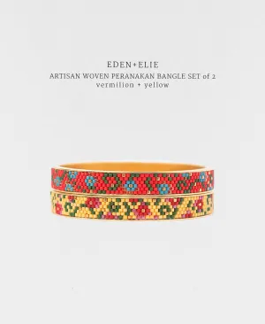 EDEN   ELIE Modern Peranakan gold narrow bangles set of 2 - vermilion   yellow
