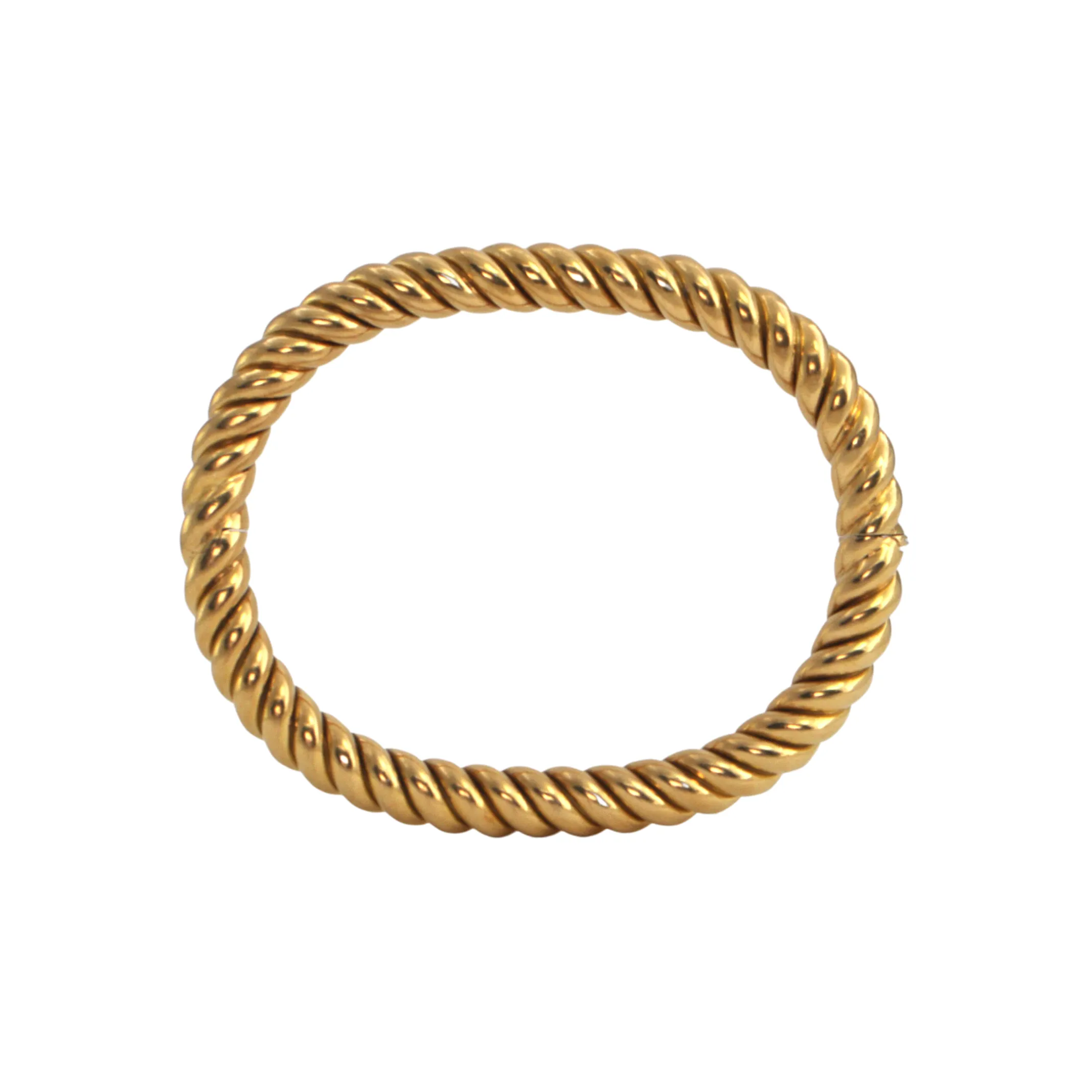 Estate Italian 18K Gold Hinged Rectangular Ridged Bangle Bracelet
