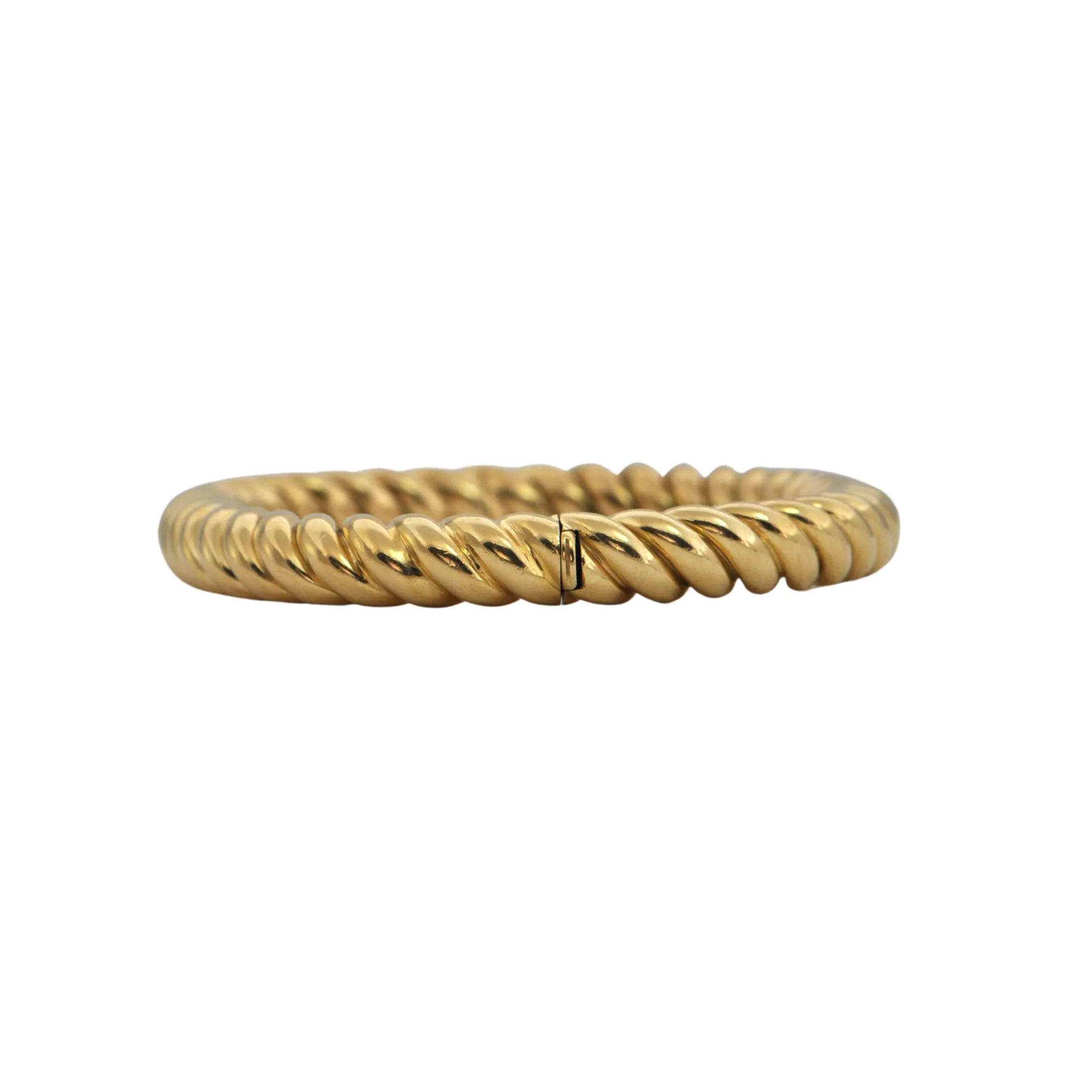 Estate Italian 18K Gold Hinged Rectangular Ridged Bangle Bracelet