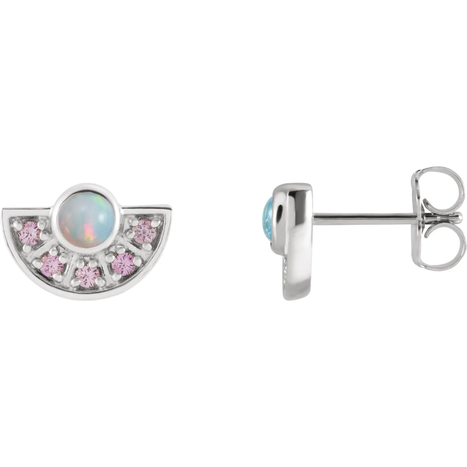 Ethiopian Opal & Pink Sapphire Fan Earrings in 14k Gold