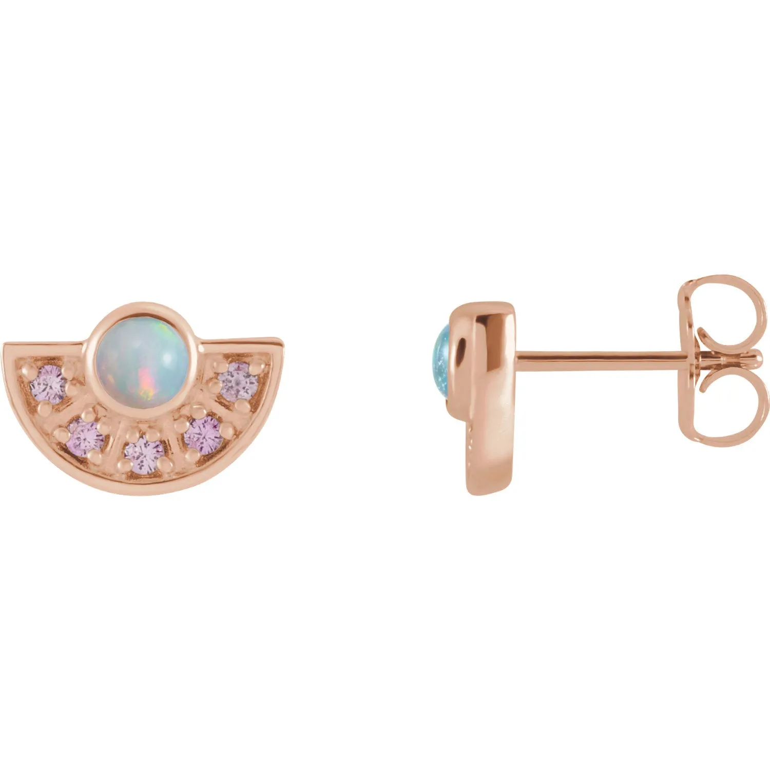 Ethiopian Opal & Pink Sapphire Fan Earrings in 14k Gold