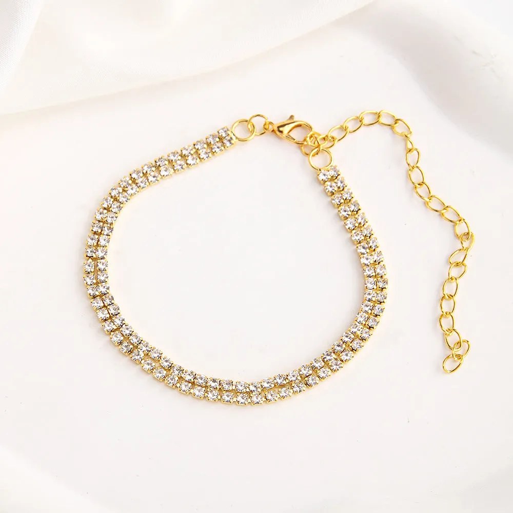 European And American Fashion Sexy Double Row Simple All-match Fully-jeweled Crystal Anklet