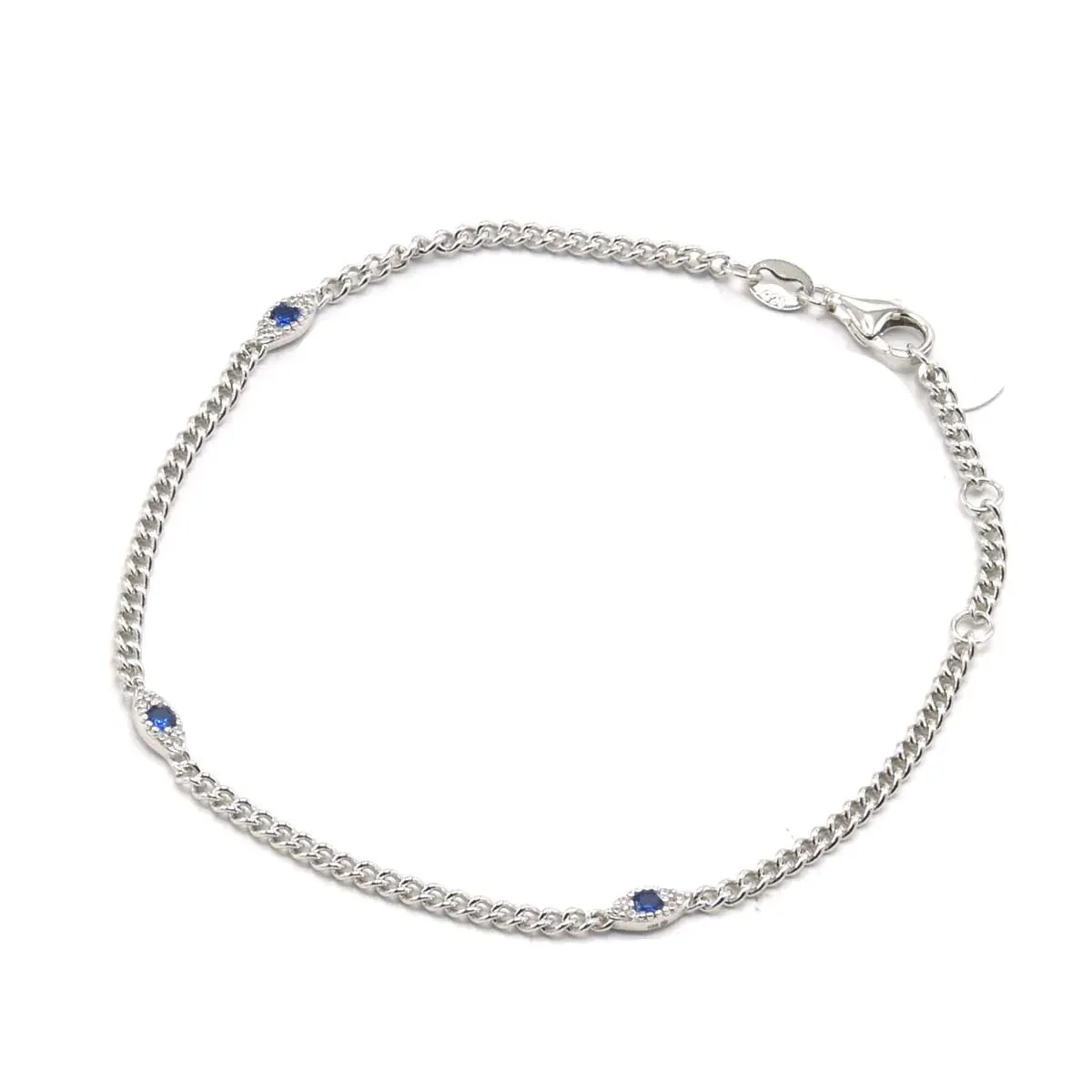 Evil Eye Lucky Eye Oval Blue Eye Diamond CZ Sterling Silver Anklet