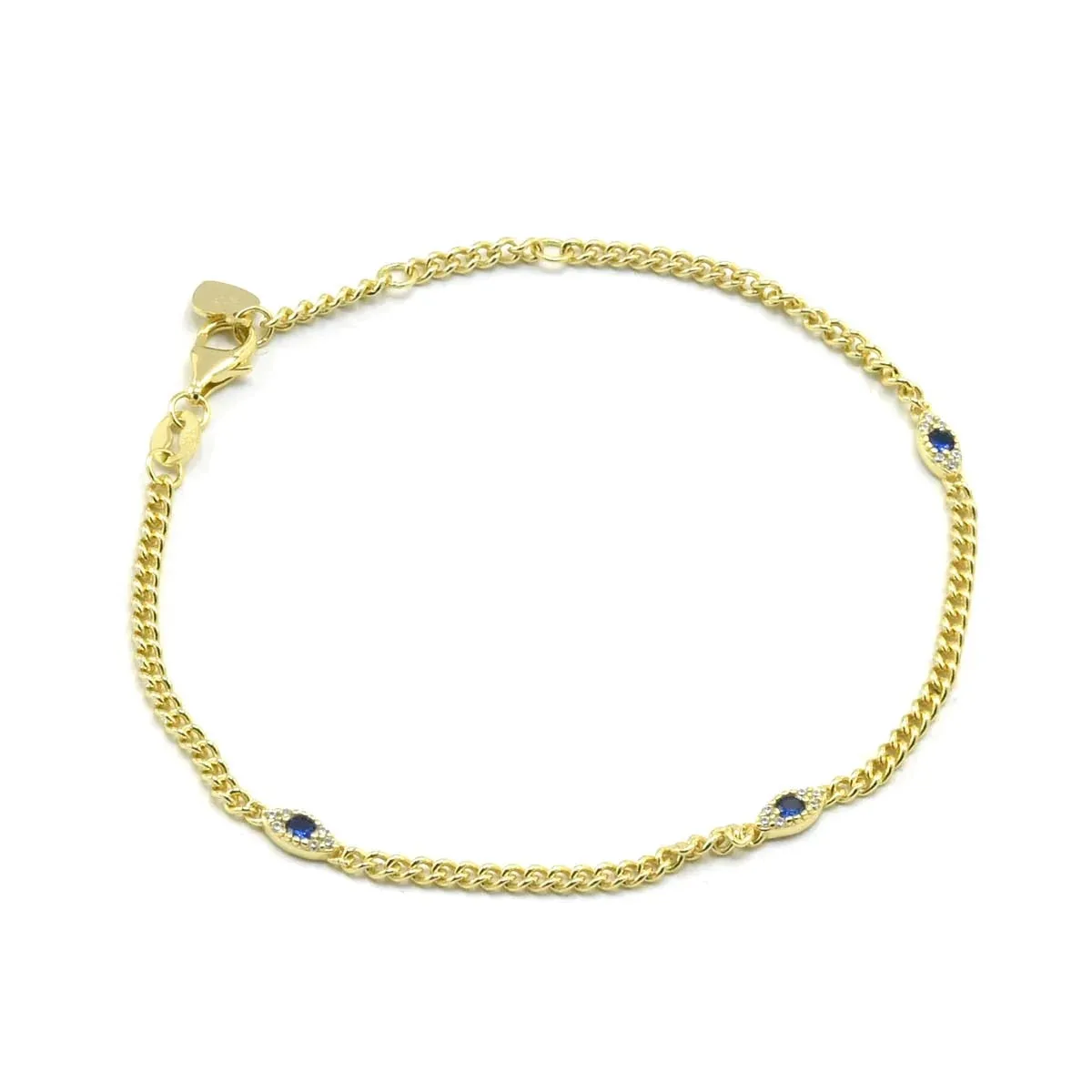 Evil Eye Lucky Eye Oval Blue Eye Diamond CZ Sterling Silver Anklet