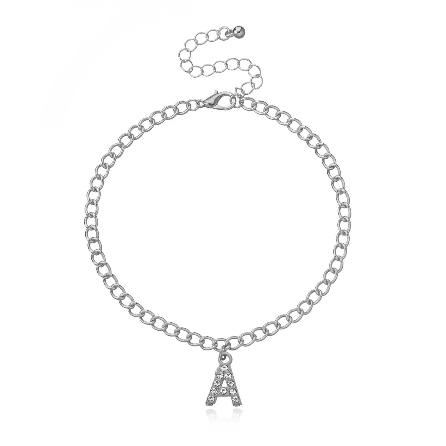Fashion Full Rhinestone English Initial Pendant Anklet