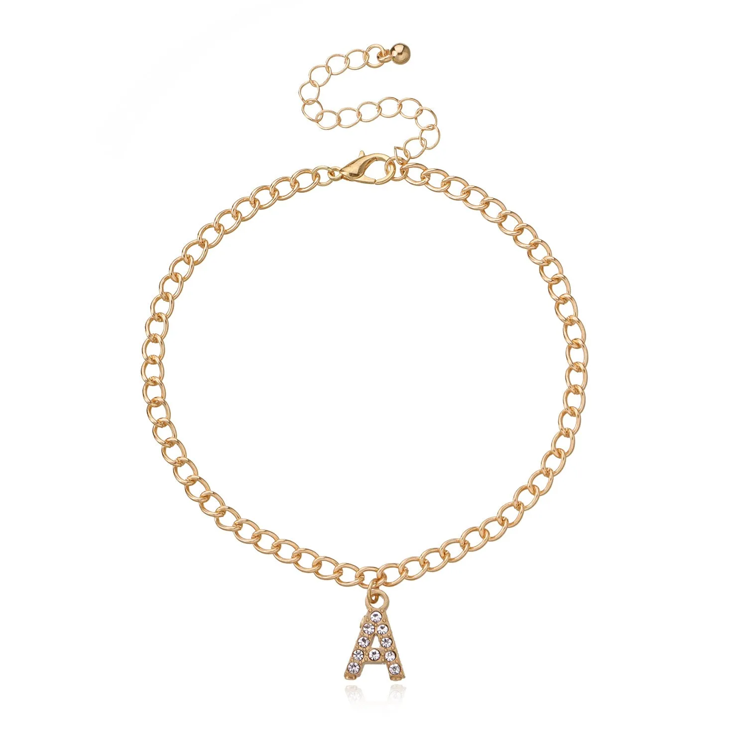 Fashion Full Rhinestone English Initial Pendant Anklet