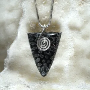 FC05P Fossilised Coral Triangle Pendant with Sterling Silver Celtic Spiral