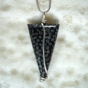 FC26P Fossilised Coral & Silver Long Triangle Pendant