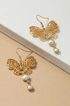 Filigree butterfly with pearl drop earrings