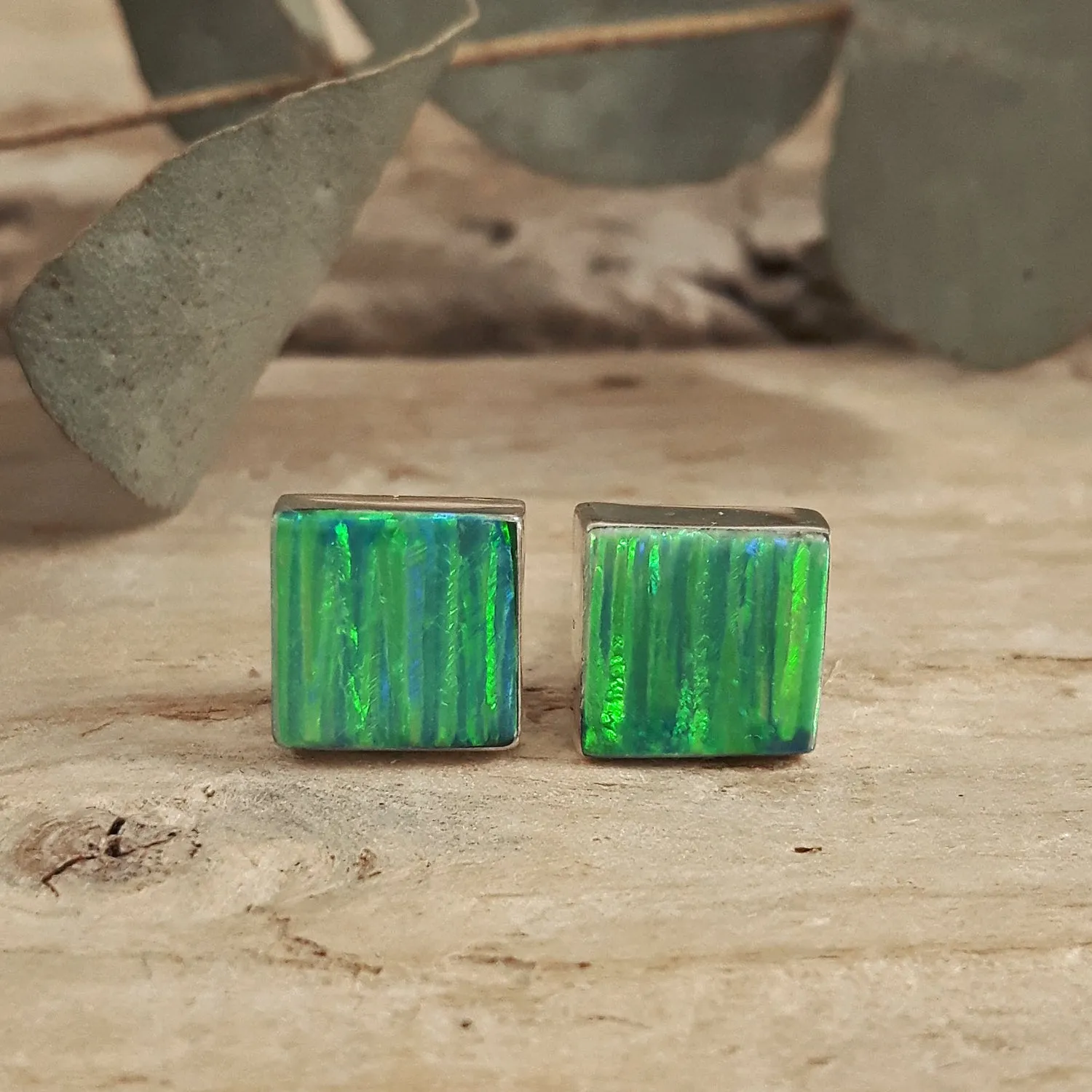 Flinder Green Square Stud Earrings