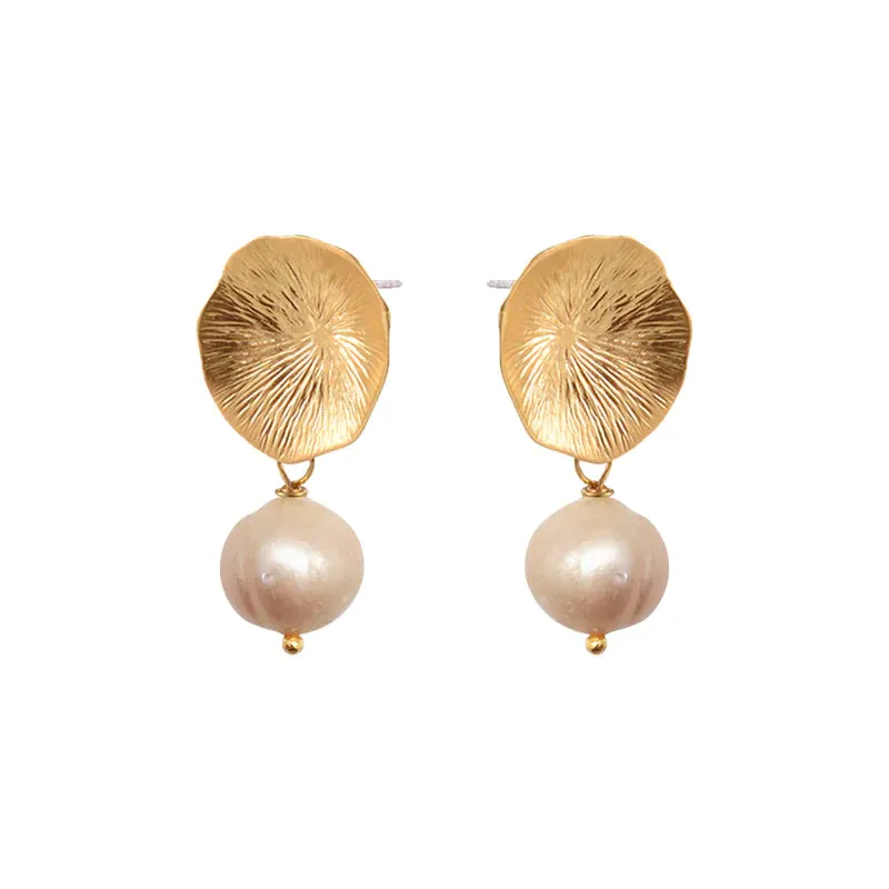 Flower Coral Earrings With Peach Pearl