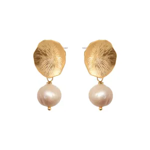 Flower Coral Earrings With Peach Pearl