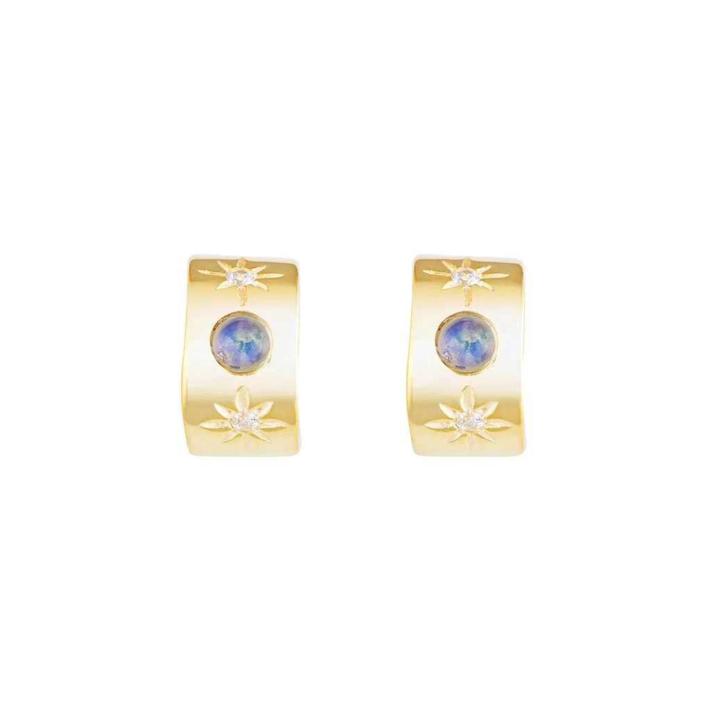 Full Moon Huggie Hoops - Opal
